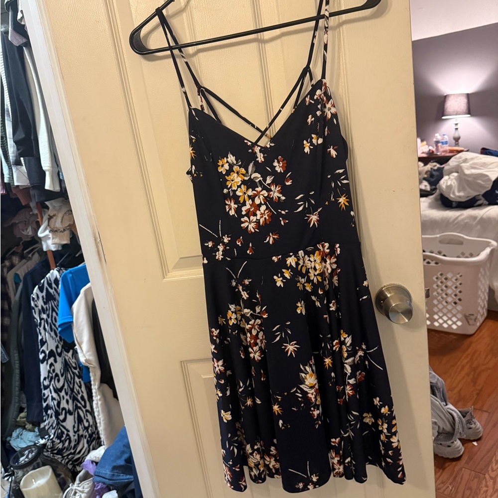 Floral Spaghetti Strap Dress - Black